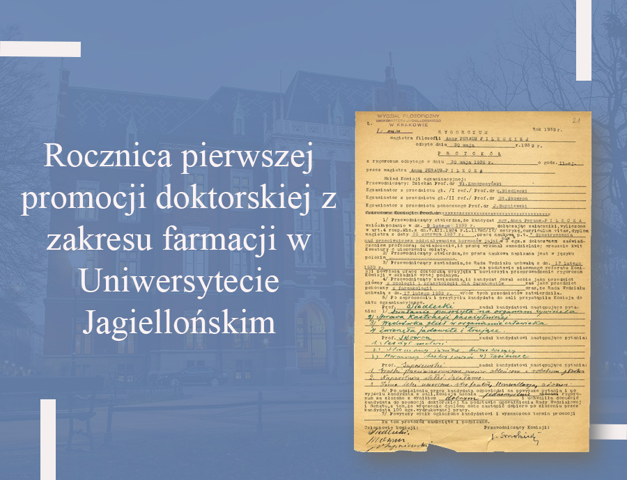 Rocznica pierwszej promocji doktorskiej z zakresu farmacji w Uniwersytecie Jagiellońskim
W październiku 1894 r. trzy osoby – Jadwiga Sikorska, Stanisława Dowgiałło i Janina Kosmowska – zostały przyjęte w charakterze hospitantek na Wydział Filozoficzny Uniwersytetu Jagiellońskiego. „Panie te, legitymujące się praktyką aptekarską i dyplomem pomocnika aptekarskiego, uznano za wystarczająco przygotowane do kształcenia się na krakowskiej uczelni”. Były to pierwsze kobiety, które miały prawo słuchania wykładów w murach UJ. Autor: dr Przemysław Marcin Żukowski